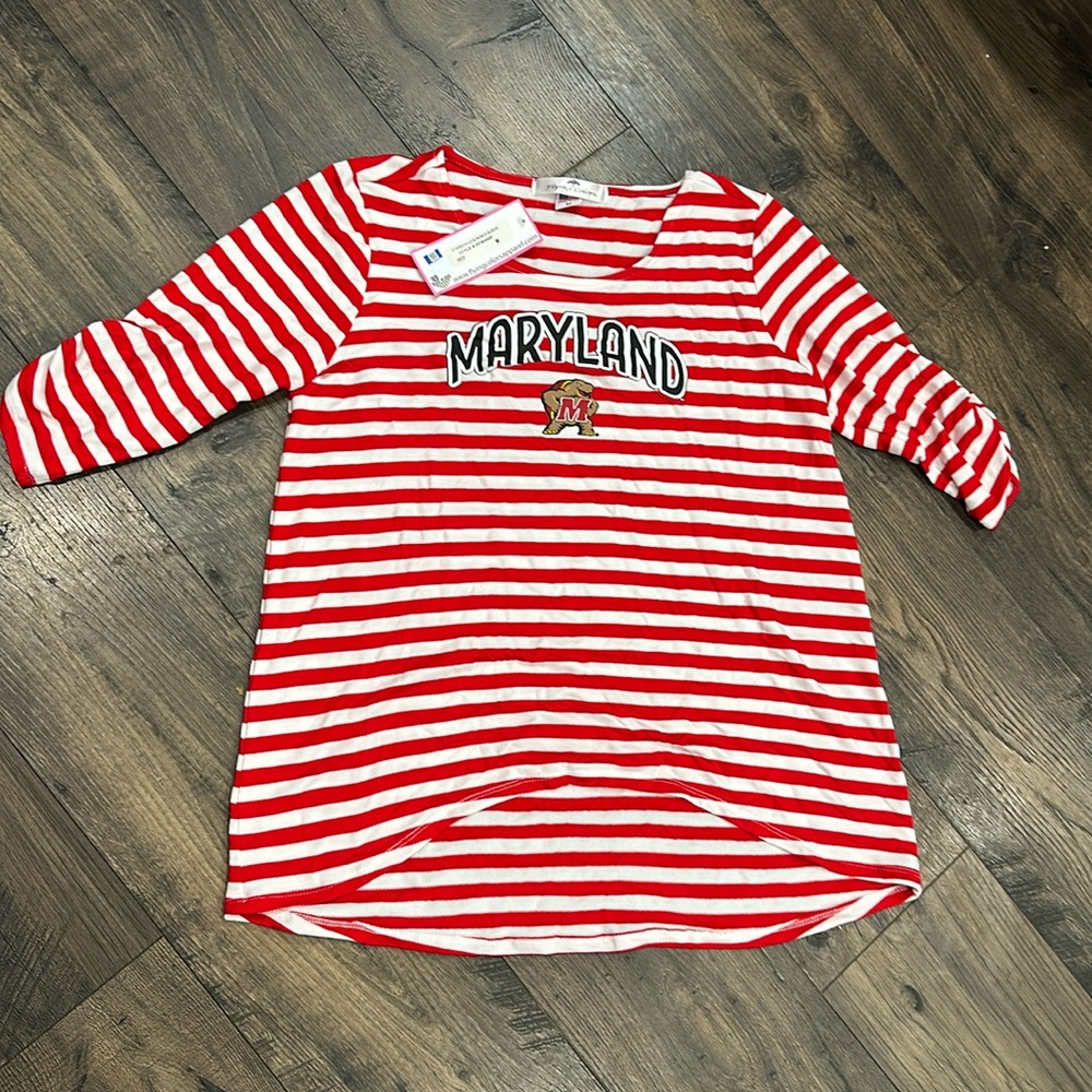 NWT Flying Colors Maryland Striped Hi Lo Scrunch Sleeve Size Medium